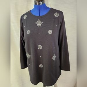 Susan Graver Weekend french terry embroidered rhinestone long sleeve str…